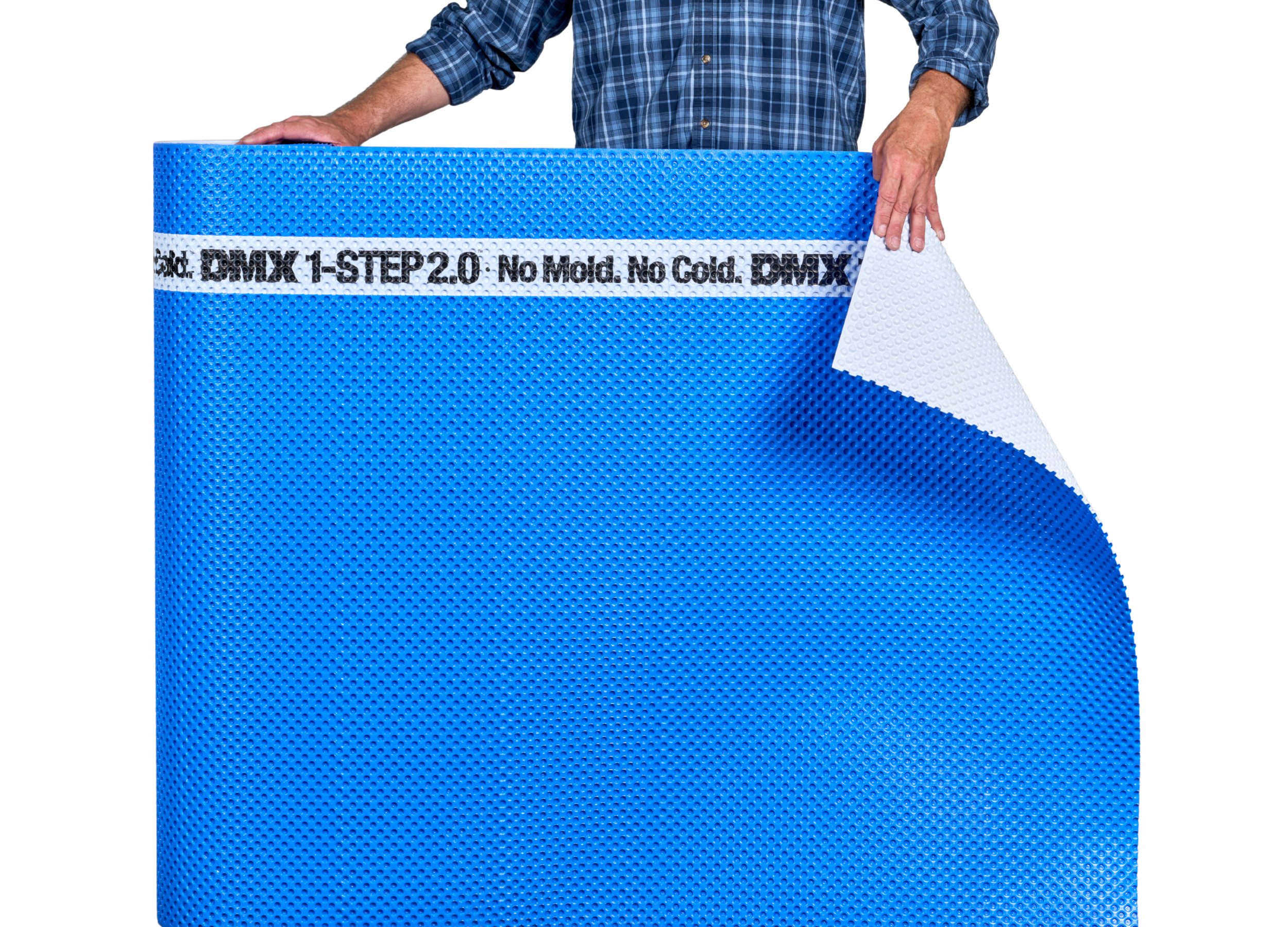 A roll of DMX 1-Step 2.0 (Half Open) Showcasing both sides of the roll and the dimple design on the corner.